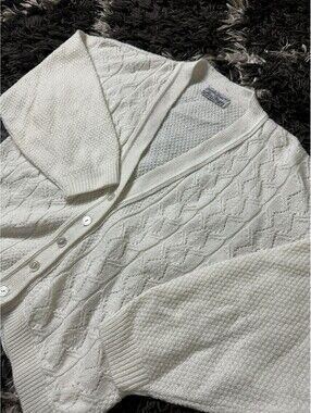 Vintage 80s Cuddle Knit Cardigan Sweater White Orlon Acrylic Made in USA